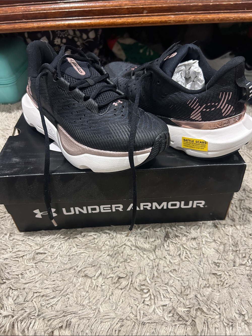 Under Armour Women's Black and Rose Gold Athletic Running Shoes